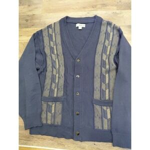 Vintage Y2k 90s Geometric Cardigan‎ Button Up Sweater Mens L Pockets